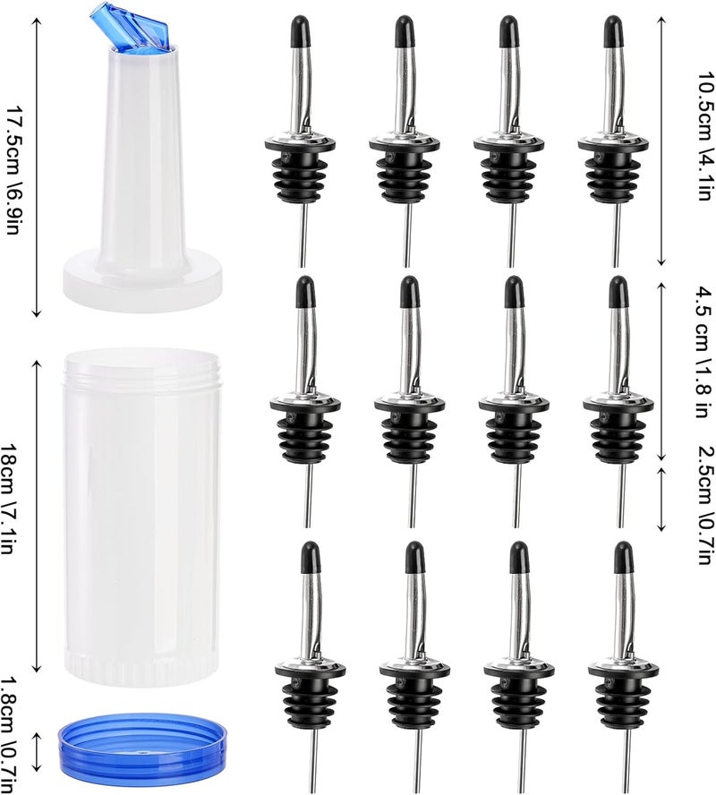 Tebery 6 Pack Plastic Juice Pour Bottles with 12 Stainless Steel Bottle Pourer, 34OZ Plastic Juice Dispensers for Bar Home Kitchen Party Supplies - Image 2